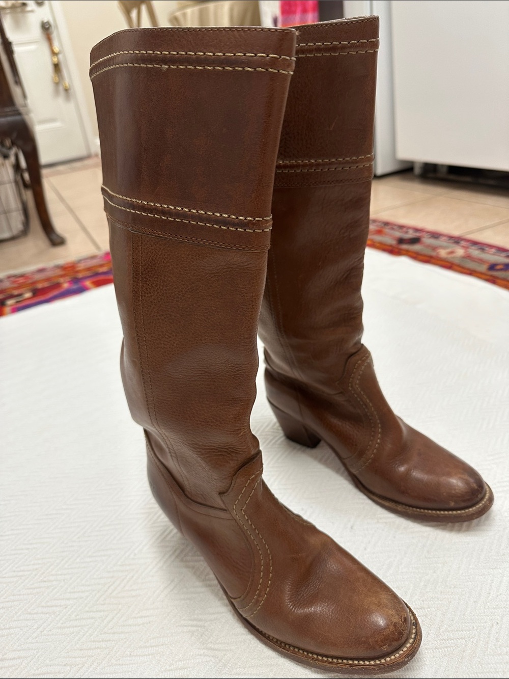 Frye Brown Leather Mid-Calf Heeled Riding Boots